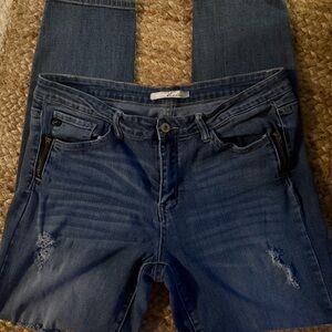 KanCan Dark Blue Skinny Jeans with Distressed Details